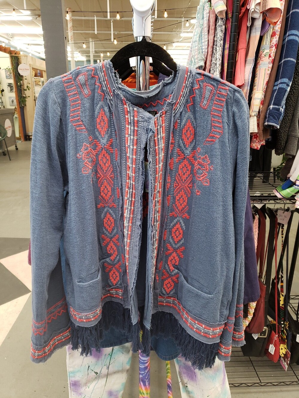Johnny Was Open Front Embroidery Embroidered Fringe Raw Edge